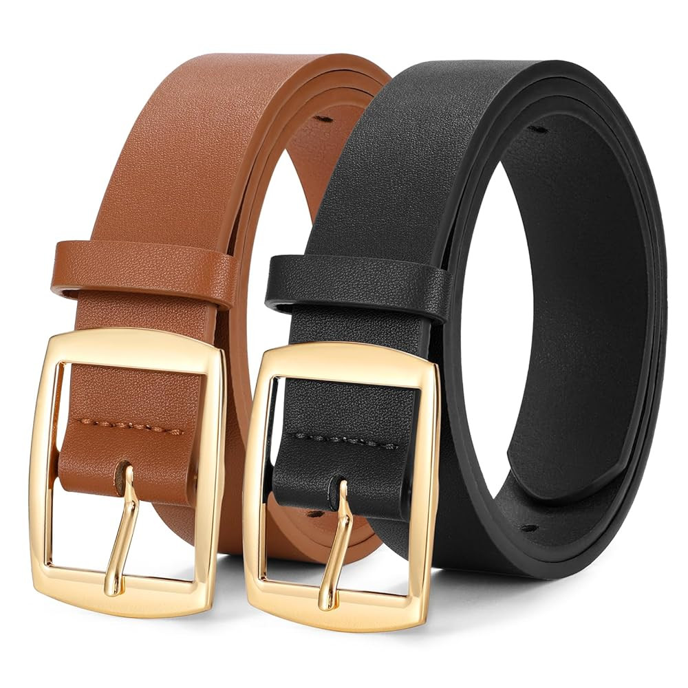 WERFORU 2 Pack Women Leather Belts for Jeans Pants Fashion Leather Belts for Women Waistband with... | Amazon (US)