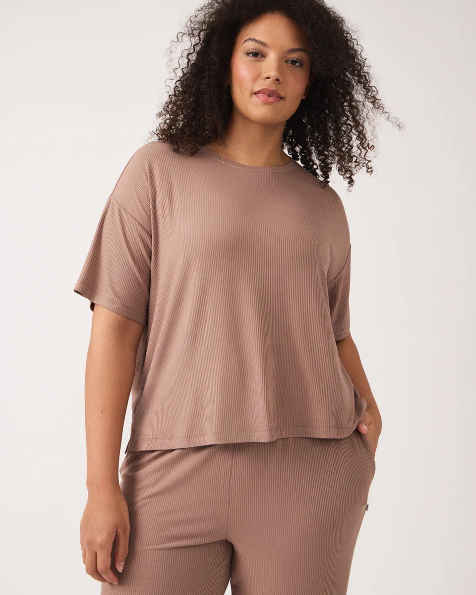 Hazy Brown Women's Ribbed Boxy Tee | Little Sleepies