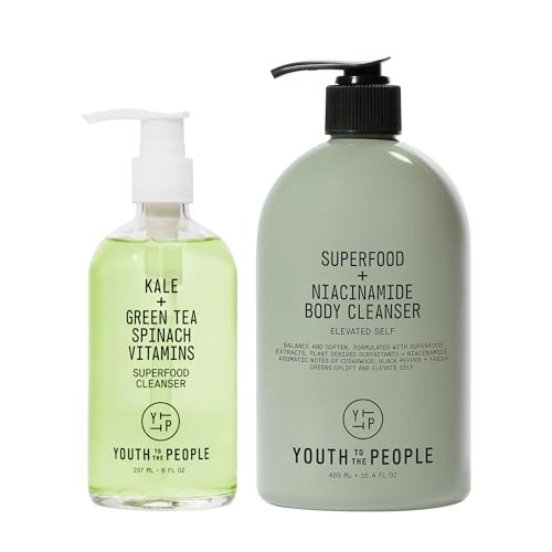 Youth To The People Superfood Cleanser Duo - Vegan Skincare Bundle Set - Superfood Kale + Green Tea Facial Cleanser (8 fl oz) - Superfood + Niacinamide Body Cleanser (16.4 fl oz) - for Face and Body | Amazon (US)