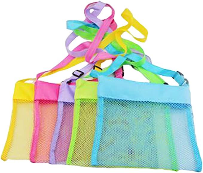 ISADENSER 5-Pack Colorful Mesh Beach Bags Breathable Sea Shell Bags with Adjustable Carrying Stra... | Amazon (US)