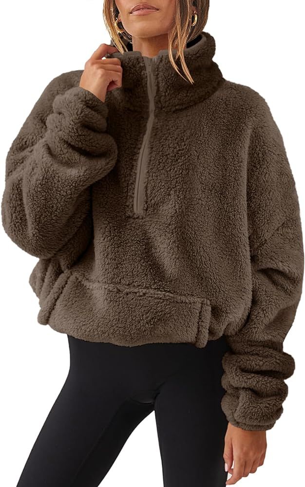 ANRABESS Women Long Sleeve Oversized Half Zip Fleece Sweatshirt Soft Sherpa Fleece Pullover Top W... | Amazon (US)