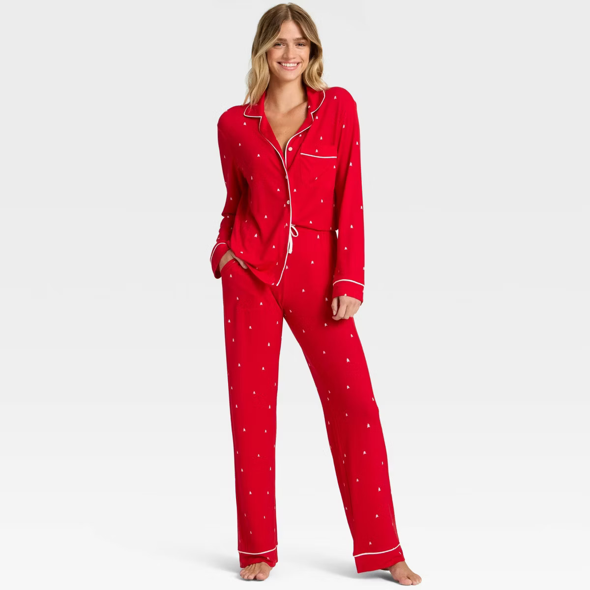 Women's Cloud Knit Modal Long Sleeve Notch Collar Top and Pants Pajama Set - Auden™ | Target