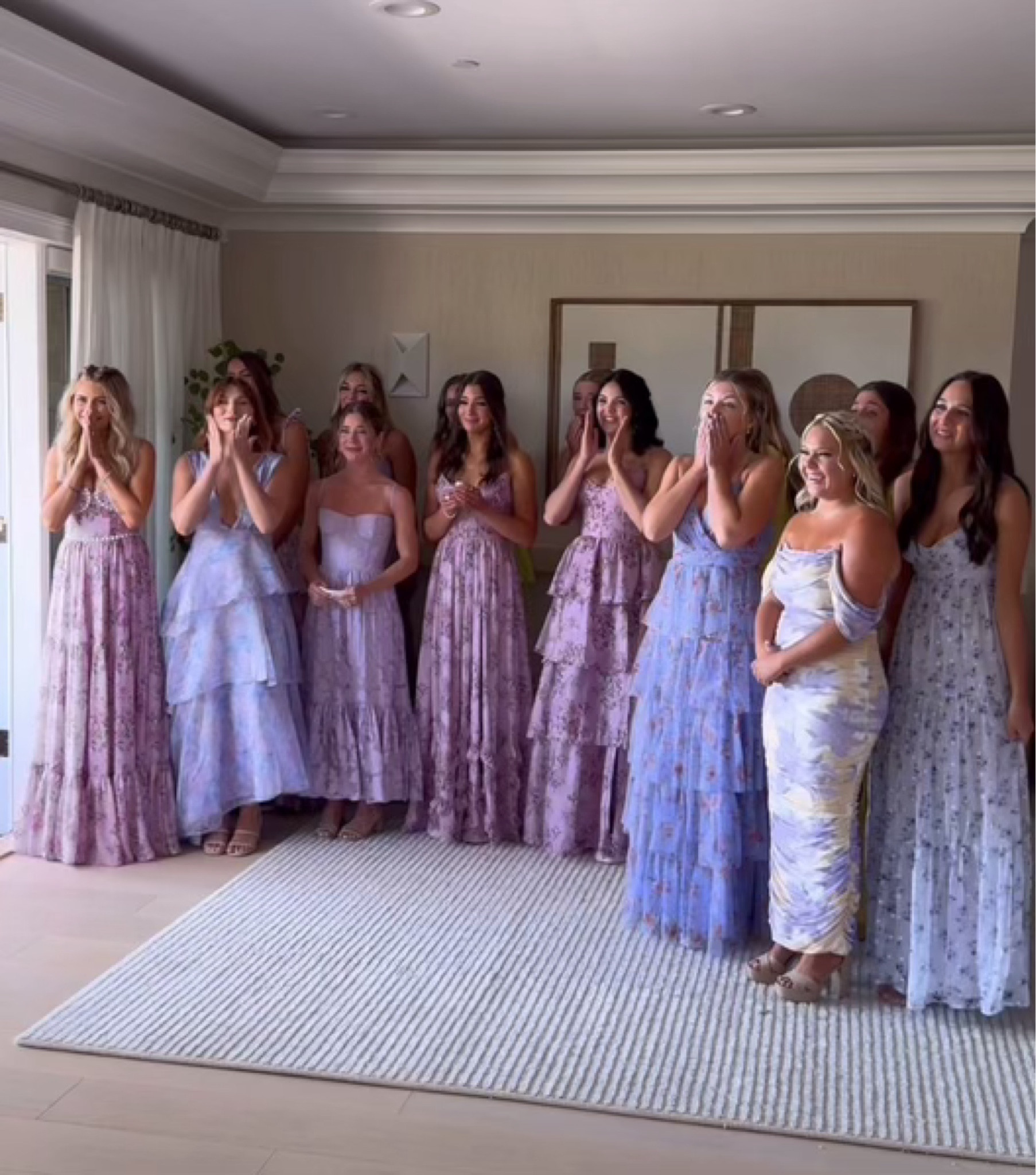 Ella’s bridesmaids and Women of Honor. All shades of lavender and lilac and chartreuse  
