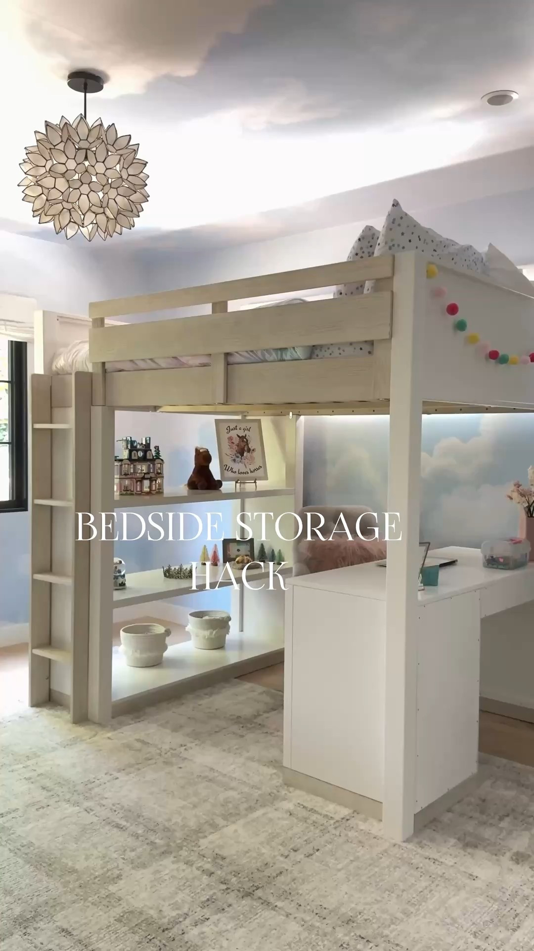 This bedside organizer is the perfect solution if you’re locking any type of storage near your bed or bunkbed. It has so many compartments and can hold everything she needs on a daily basis. Such a smart Storage solution.

Loft bed white desk capiz chandelier grey rug wallpaper poo lol garland banner mirror bookshelf bookcase beach art pink art  bookends book ends amazon bunkbed bunk bed nightstand 

#LTKFindsUnder100 #LTKHome #LTKSaleAlert