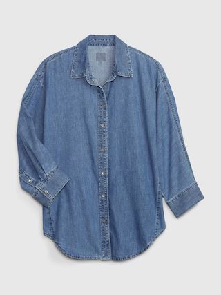 100% Organic Cotton Denim 3/4 Sleeve Big Shirt with Washwell | Gap (US)