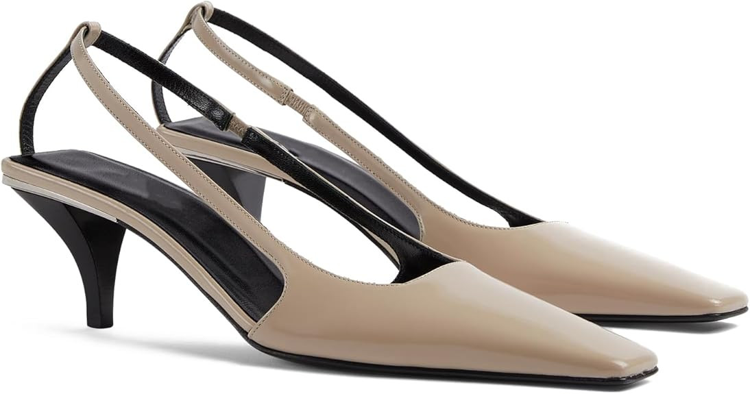 Amazon.com | CAGLGLZ Slingback Heels for Women Closed Square Toe Kitten Heel Pumps Elastic Ankle ... | Amazon (US)