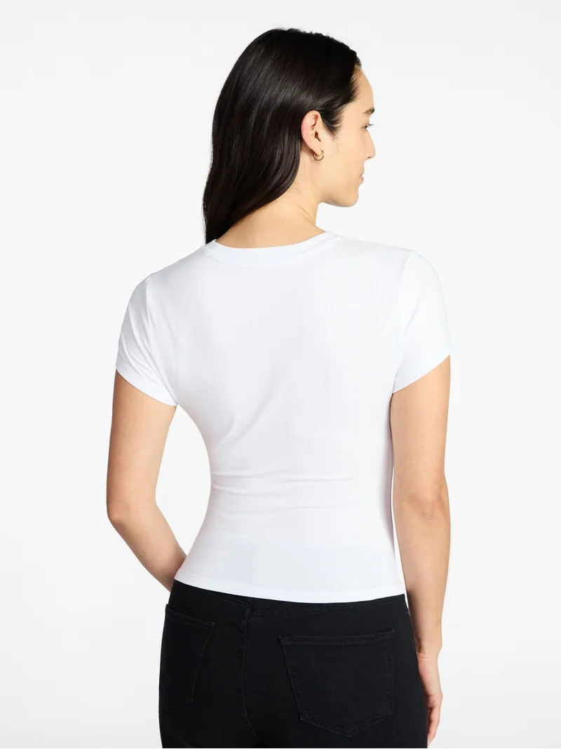 Time and Tru Women’s Ruched Tee with Short Sleeves, Sizes XS-XXXL | Walmart (US)