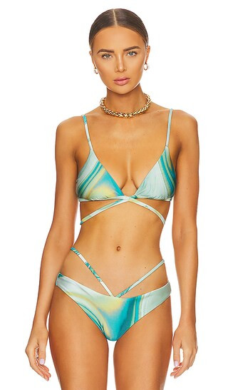 Harlen Marble Printed Swimwear Tie Front Bikini Top in Laguna Marble | Revolve Clothing (Global)