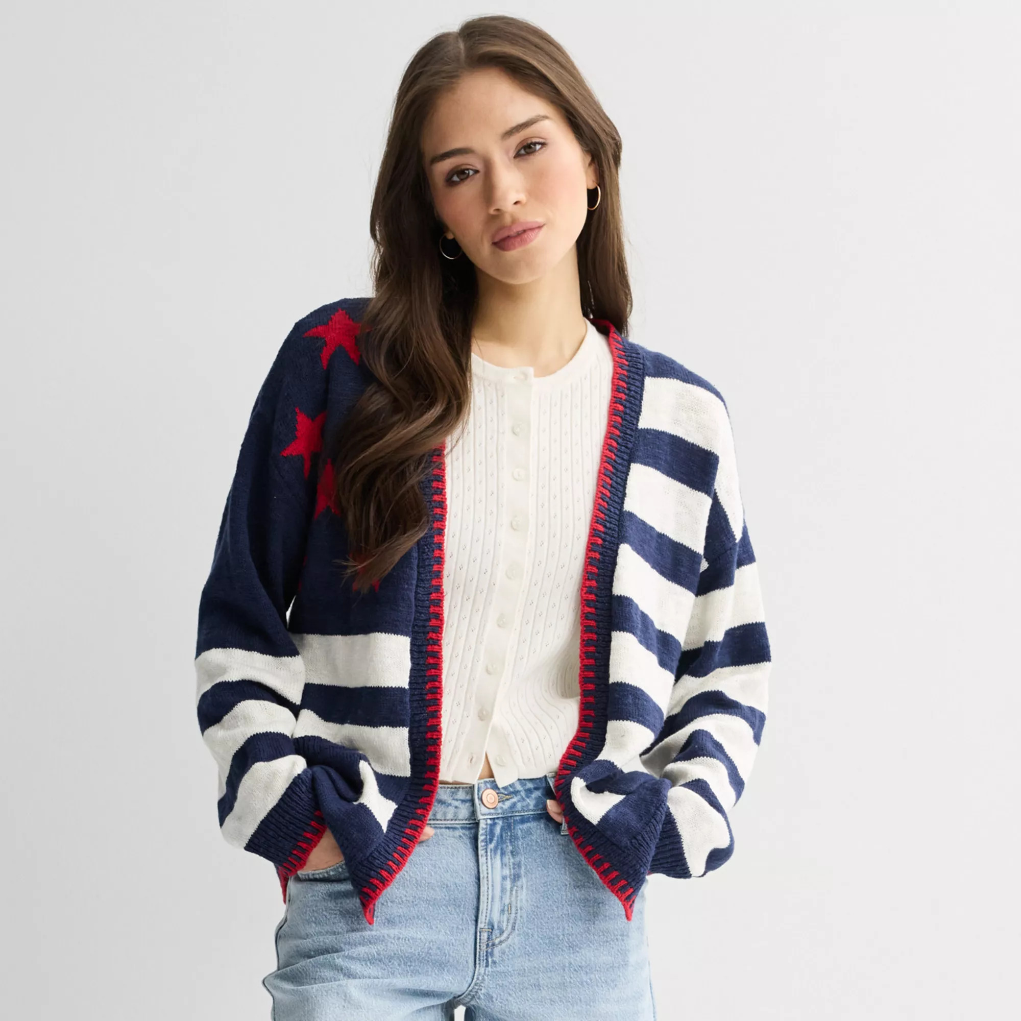 Women's Jollidays American Flag Striped Cardigan Sweater | Kohl's