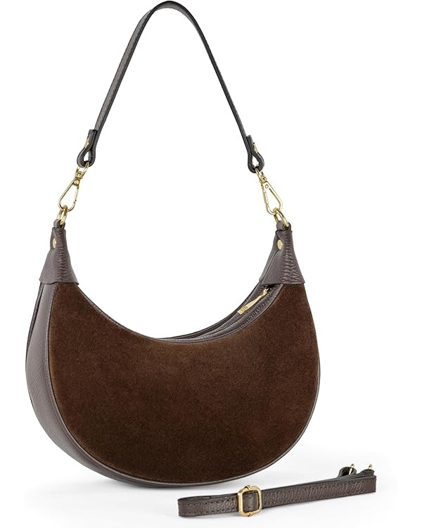 Italian Genuine Suede Shoulder Bag for Women, Crescent Saddle Style with Short & Long Straps | Mi... | Amazon (US)