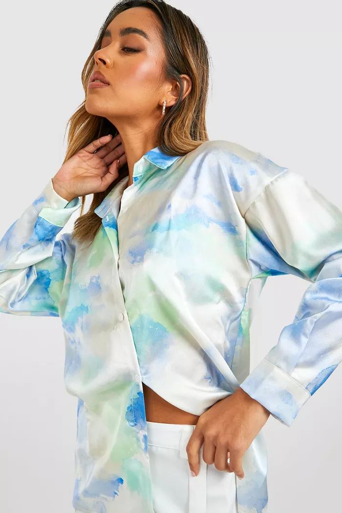 (Ve) Tie Dye Oversized Satin Shirt | boohoo (US & Canada)