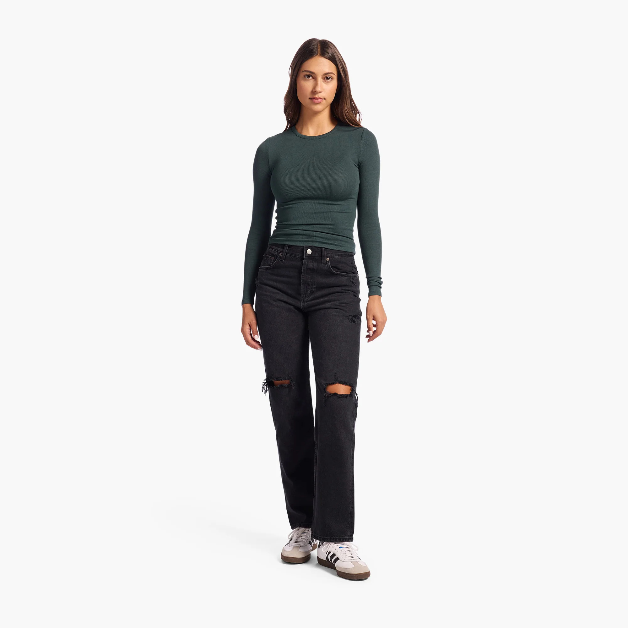 Slinky Rib Long Sleeve Shirt | Alpine | Nuuds US