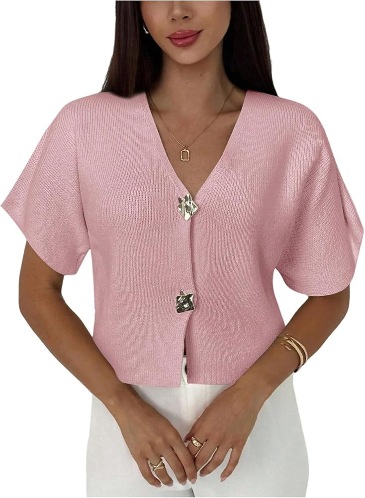 SOLY HUX Women's Short Sleeve V Neck Cardigan Sweater | Amazon (US)