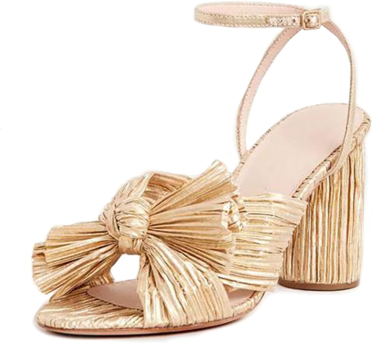 Uacllcau Women's Heeled Sandals Bow Knot Open Toe Ankle Strap Chunky Heels Sandals Bridal Wedding... | Amazon (US)