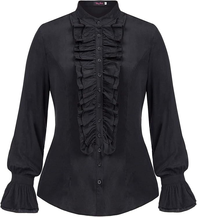 Hanna Nikole Women Plus Size Victorian Gothic Ruffled Lotus Shirt Blouse Tops | Amazon (US)