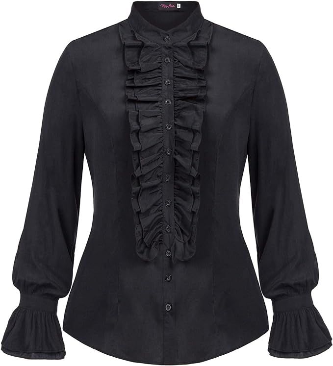 Hanna Nikole Women Plus Size Victorian Gothic Ruffled Lotus Shirt Blouse Tops | Amazon (US)