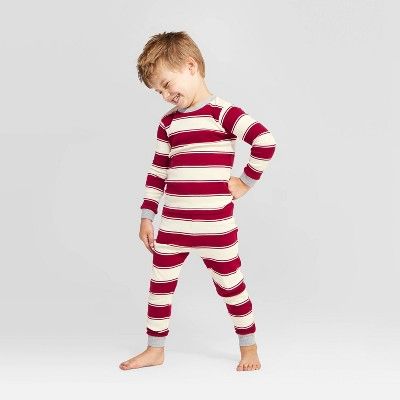 Burt's Bees Baby® Toddler Rugby Peace Striped Pajama Set - Red | Target
