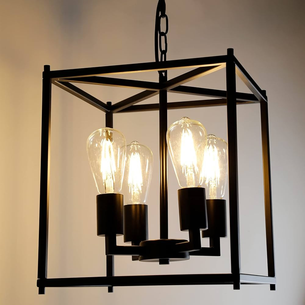 TELAFLY 4-Light Farmhouse Chandelier Light Fixtures,Industrial Rustic Black Metal Cage Hanging Pe... | Amazon (US)