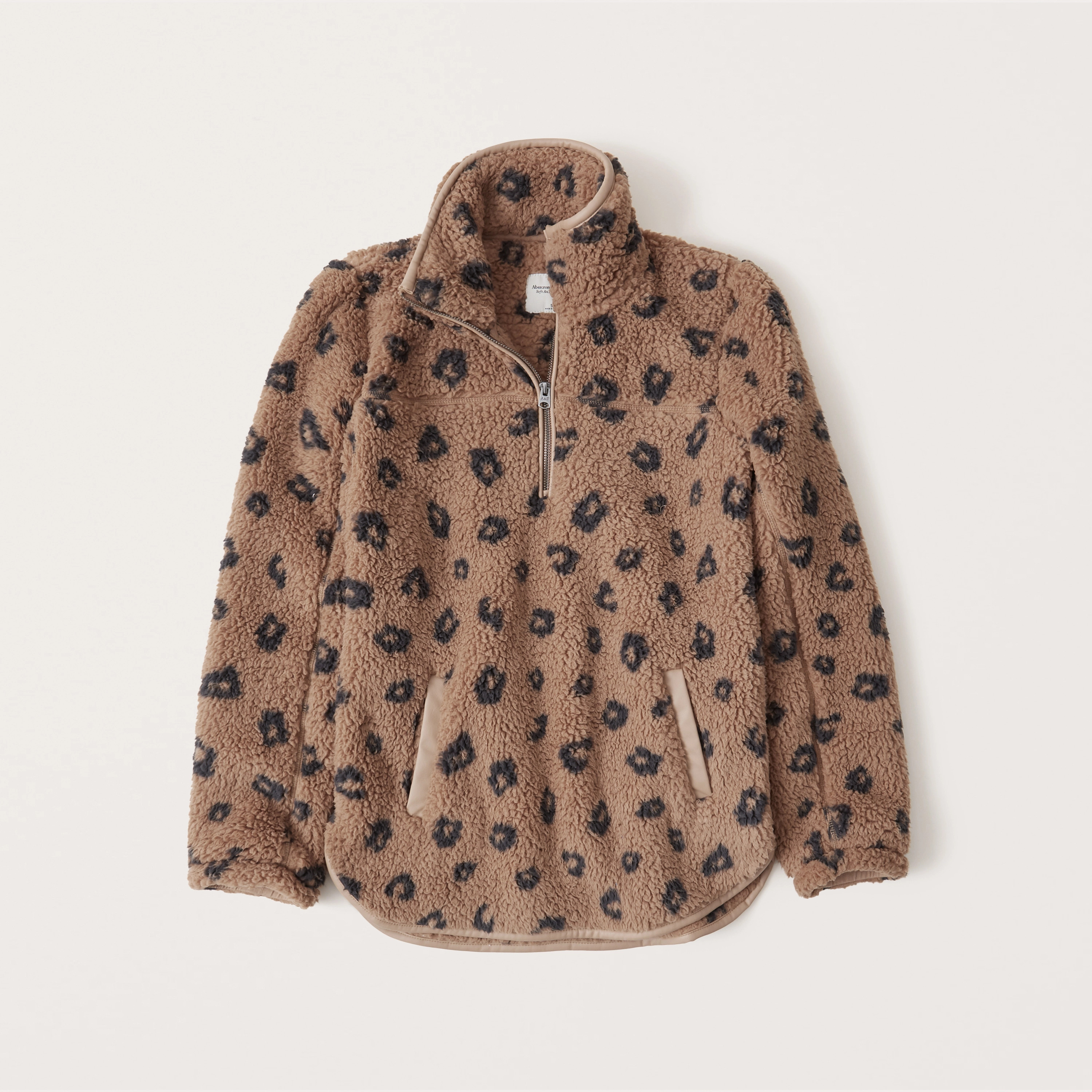 Sherpa Half-Zip Faux Leather-Trim Sweatshirt | Abercrombie & Fitch (US)