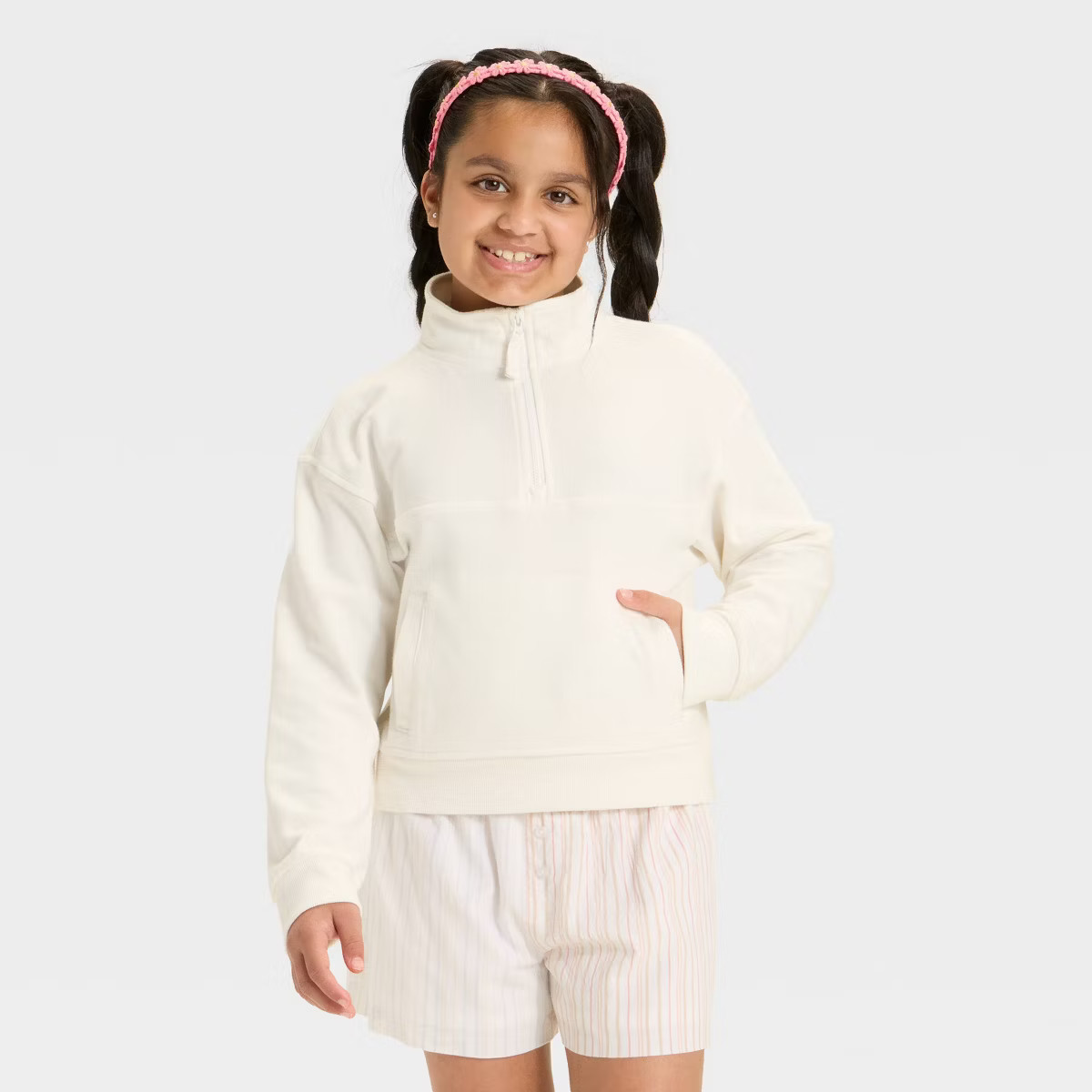 Girls' French Terry Quarter Zip Pullover Sweatshirt - Cat & Jack™ | Target