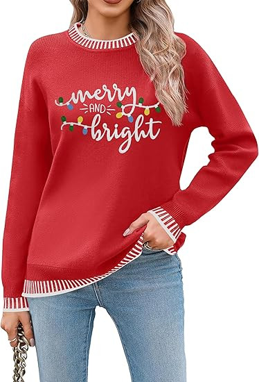 Christmas Sweaters for Women: Merry and Bright Sweatshirt Merry Christmas Long Sleeve Pullover To... | Amazon (US)