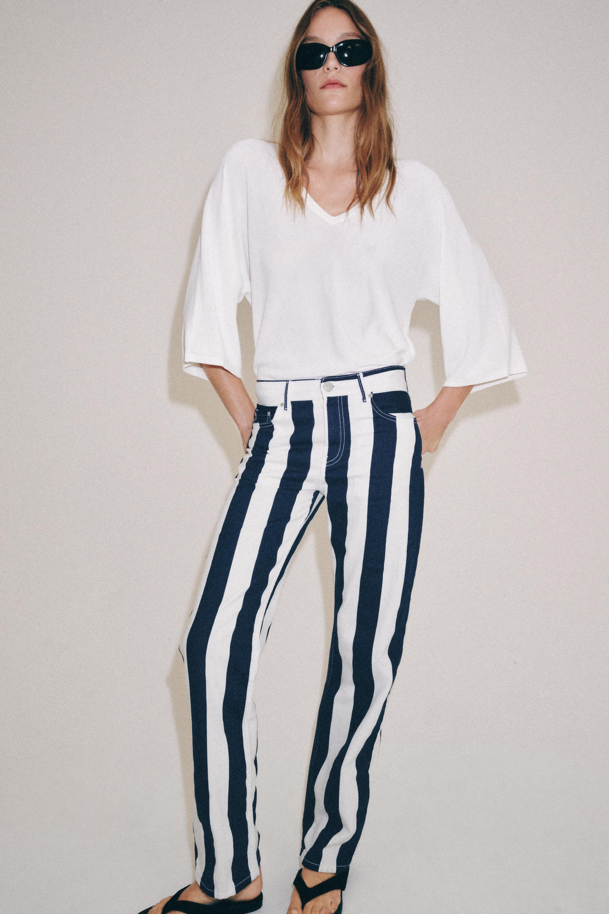 ZW COLLECTION MID-RISE STRIPED STRAIGHT LEG JEANS | Zara US