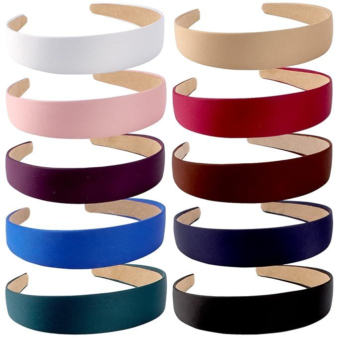 Amazon.com : Wecoe 10 Pack Satin Headbands 1.3 Inch Wide Headband Women Non Slip Fashion Colorful... | Amazon (US)