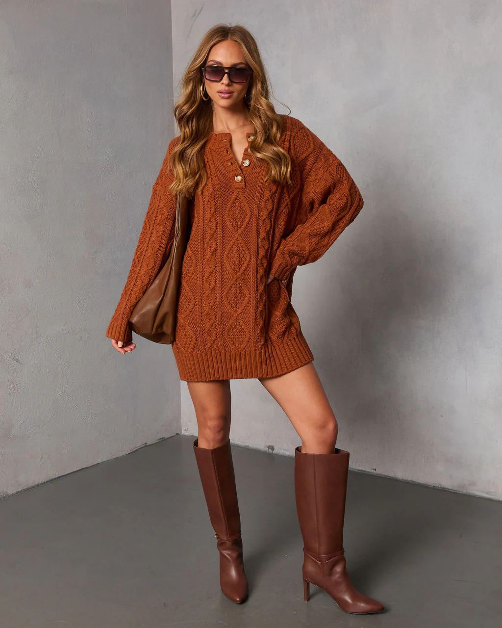 Hot Cider Cable Knit Mini Sweater Dress | VICI