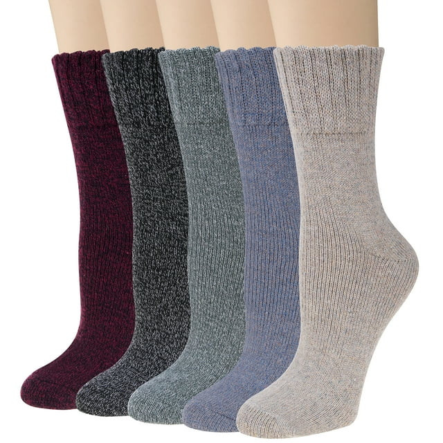 Loritta 5 Pairs Warm Wool Socks for Women, Thick Knit Thermal Crew Winter Warm Socks Size 6-9 | Walmart (US)