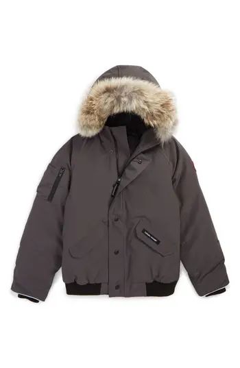 Toddler Canada Goose 'Rundle' Down Bomber Jacket With Genuine Coyote Fur Trim, Size XS (6) - Grey | Nordstrom