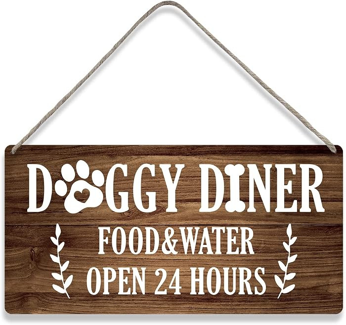 MIGUMUTU Country Style Wall Decor Funny Puppy Food Wooden Sign Rustic Hanging Wall Plaque Home De... | Amazon (US)