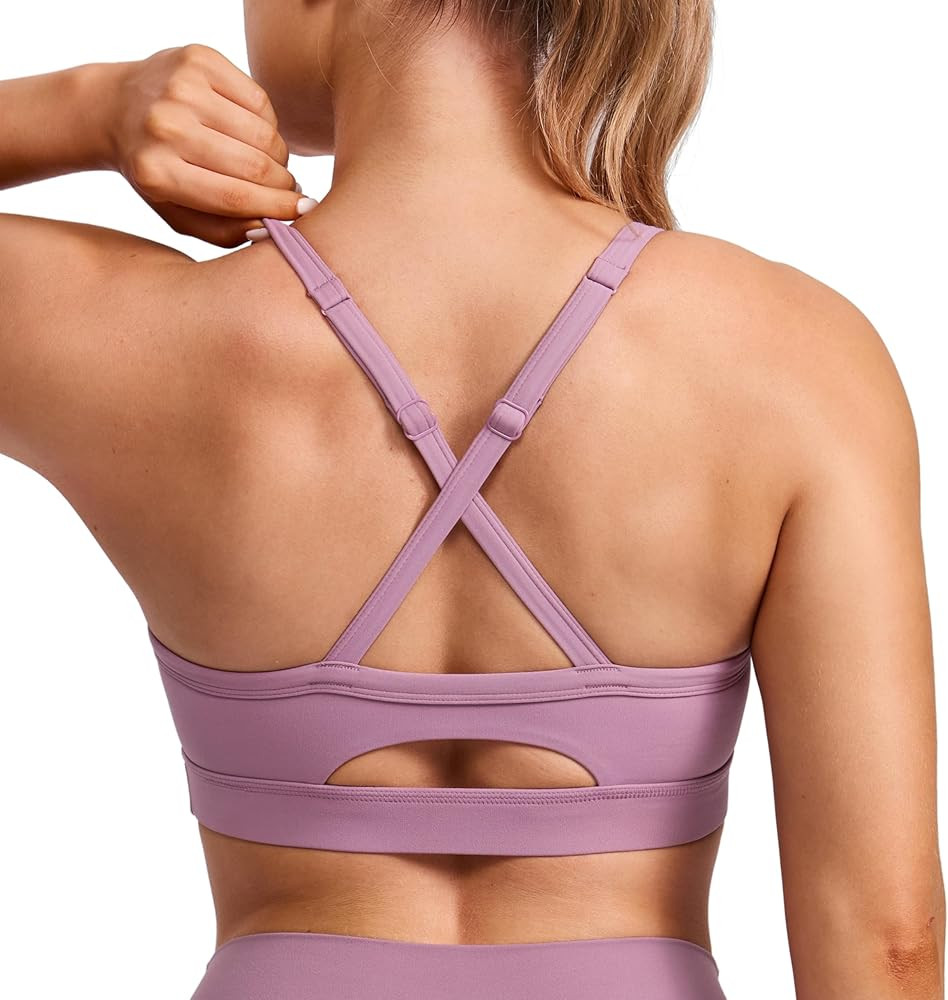 CRZ YOGA Butterlift Cut-Out Cross Back Sports Bras for Women - Medium Impact Adjustable Thin Stra... | Amazon (US)