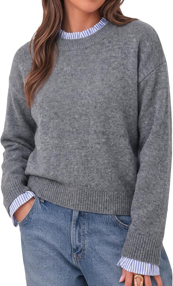 Cicy Bell Womens Long Sleeve Sweater Ruffle Crew Neck Patchwork Knit Tops | Amazon (US)