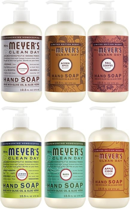 Mrs. MEYER'S CLEAN DAY Liquid Hand Soap 6 Pack Variety, Lavender, Lemon Verbena, Basil, Acorn Spi... | Amazon (US)