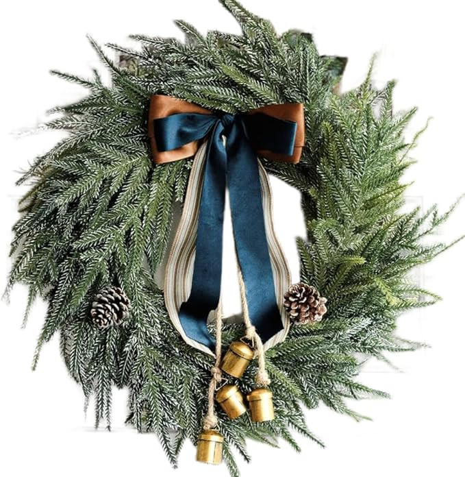2024 Large Christmas Wreaths for Front Door Artificial Christmas Wreath with Bells and Ribbon 18I... | Amazon (US)