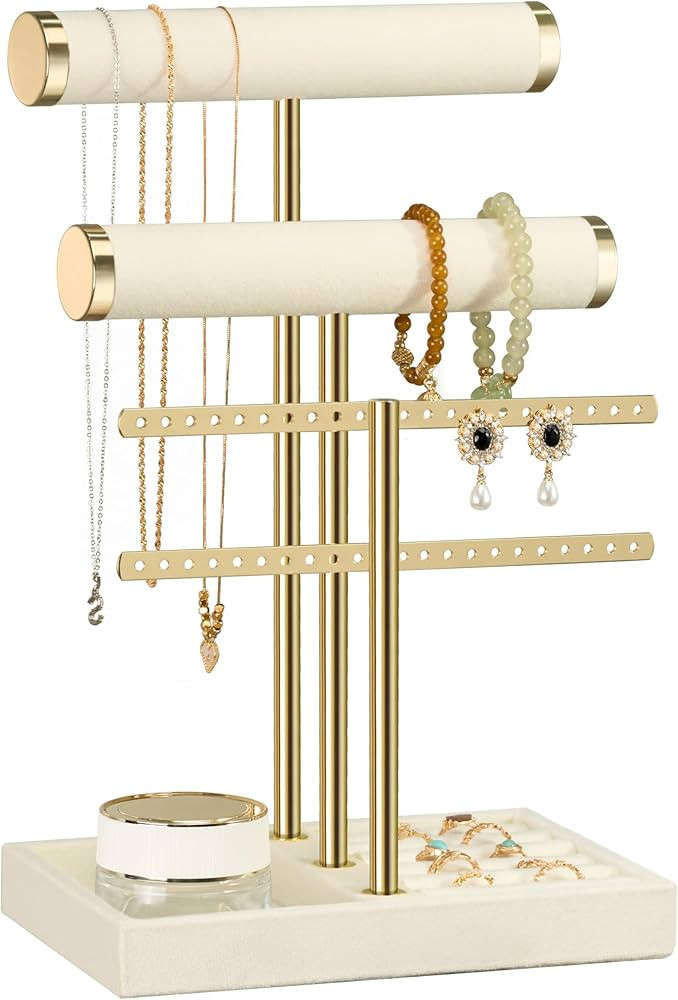 3 Tier Jewelry Organizer Beige Jewelry Holder Removable T-Bar Velvet Bracelet Holder Jewelry Hold... | Amazon (FR)