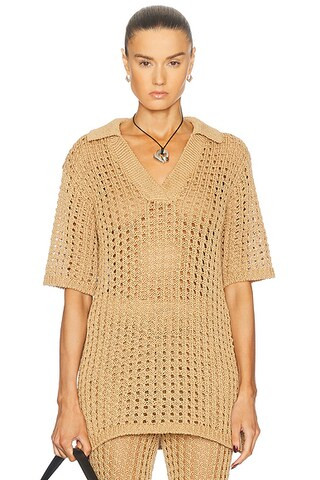 Brisas Crochet Polo Top | FWRD 