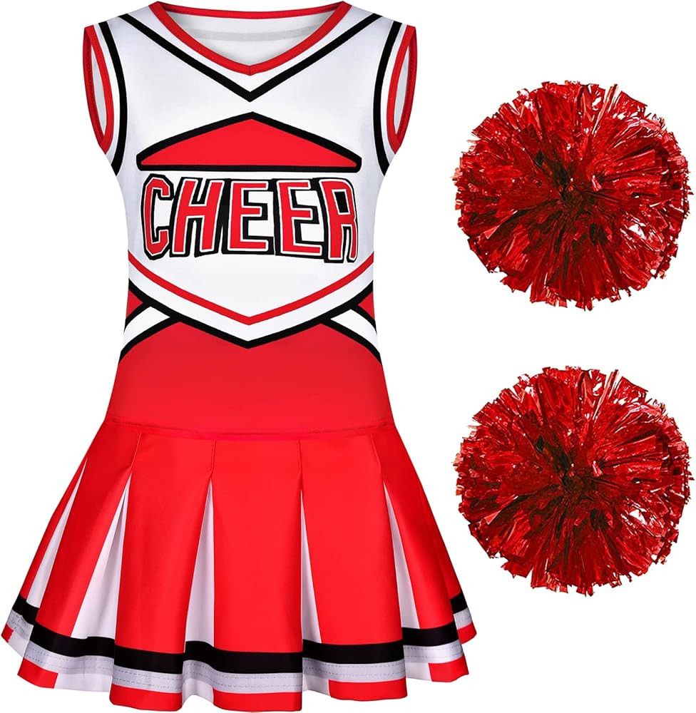 Cheerleader Costume for Girls Cheerleading Outfit with Pom Poms Halloween Dress Up Party | Amazon (US)