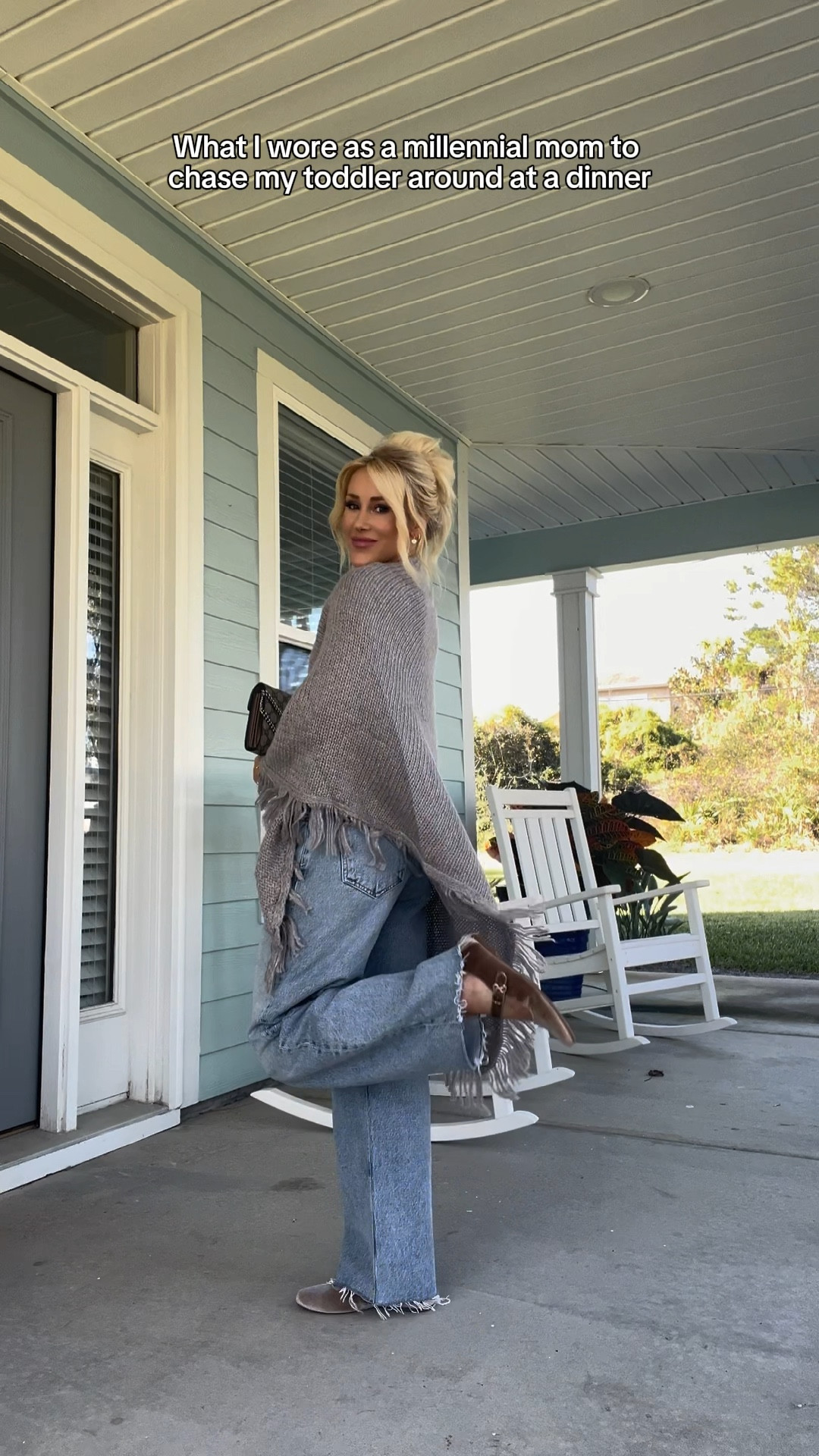 Love this fringe poncho! Perfect throw on with so many outfits & these jeans are petite friendly! | chic mom style | Agolde jeans | shawl 

#LTKPetite #LTKFindsUnder100 #LTKootd