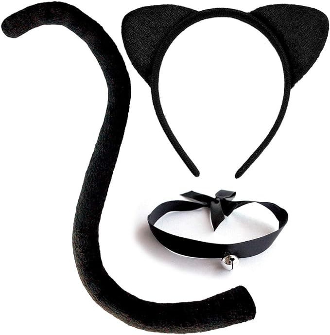 Cat Costume Accessories Cat Ears and Tail Set Black Animal Halloween Accessory Kit for Women/Kids... | Amazon (US)