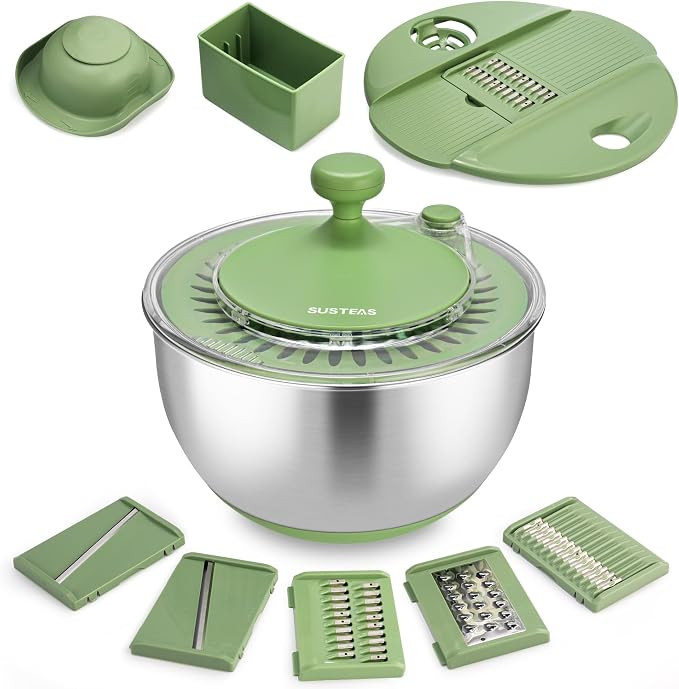 SUSTEAS Stainless Steel Salad Spinner, Lettuce Spinner with 5 Blade Slicer | Vegetables Wash Bowl... | Amazon (US)