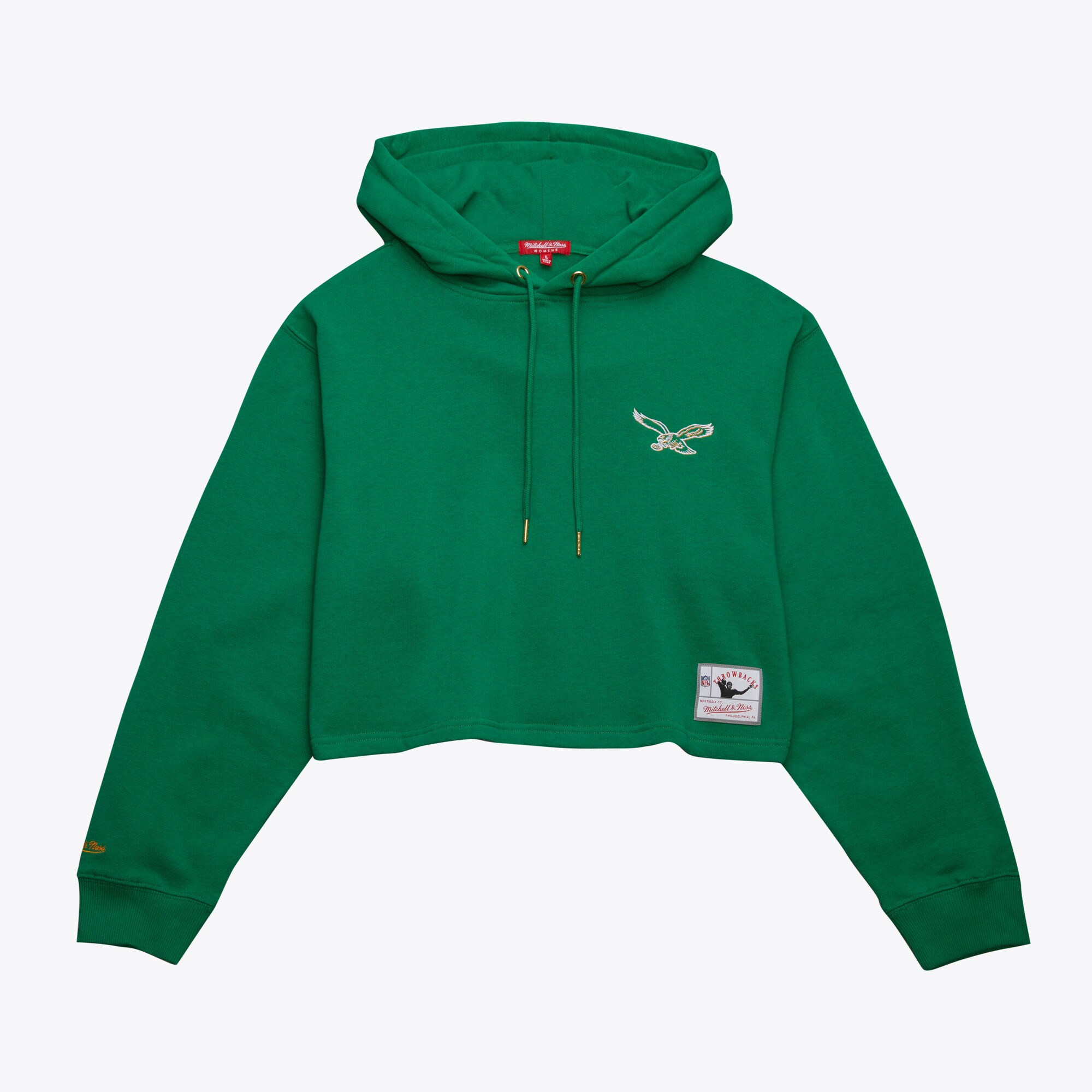 Women's  Green Philadelphia Eagles Crop Fleece Pullover Hoodie | Mitchell & Ness