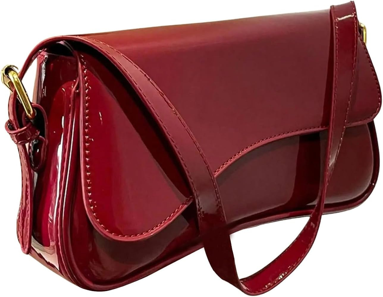 Women's Minimalist Patent Leather Shoulder Bag Trendy Handbag Elegant Purses | Amazon (US)