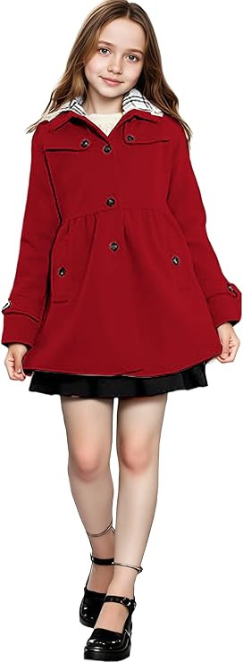 SANGTREE Girls' Autumn and Winter Woolen Coat with Detachable Hat Outerwear Peacoat,2-14 Years   ... | Amazon (US)