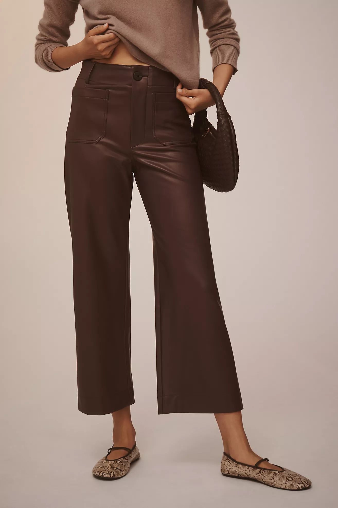 The Colette Cropped Wide-Leg Pants by Maeve: Faux Leather Edition | Anthropologie (US)