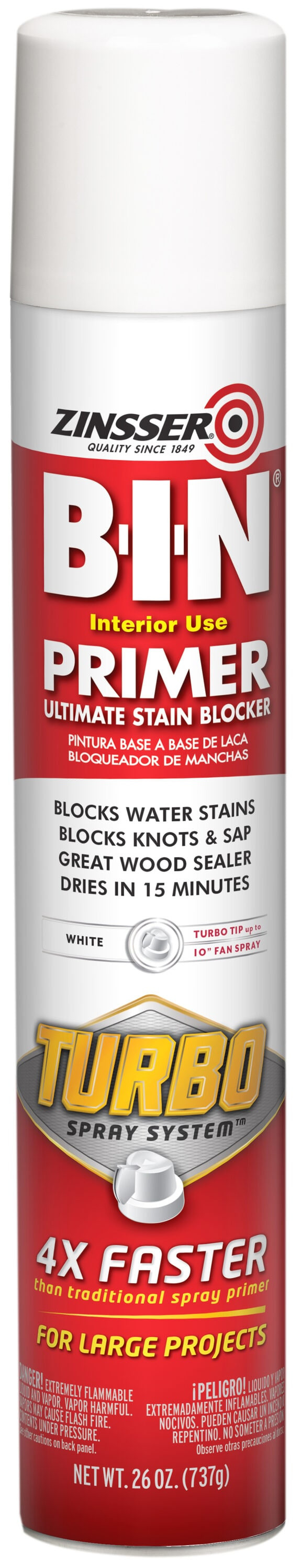 Zinsser BIN Turbo Flat White Spray paint and primer in one ( NET WT. 24-oz ) | 356880 | Lowe's
