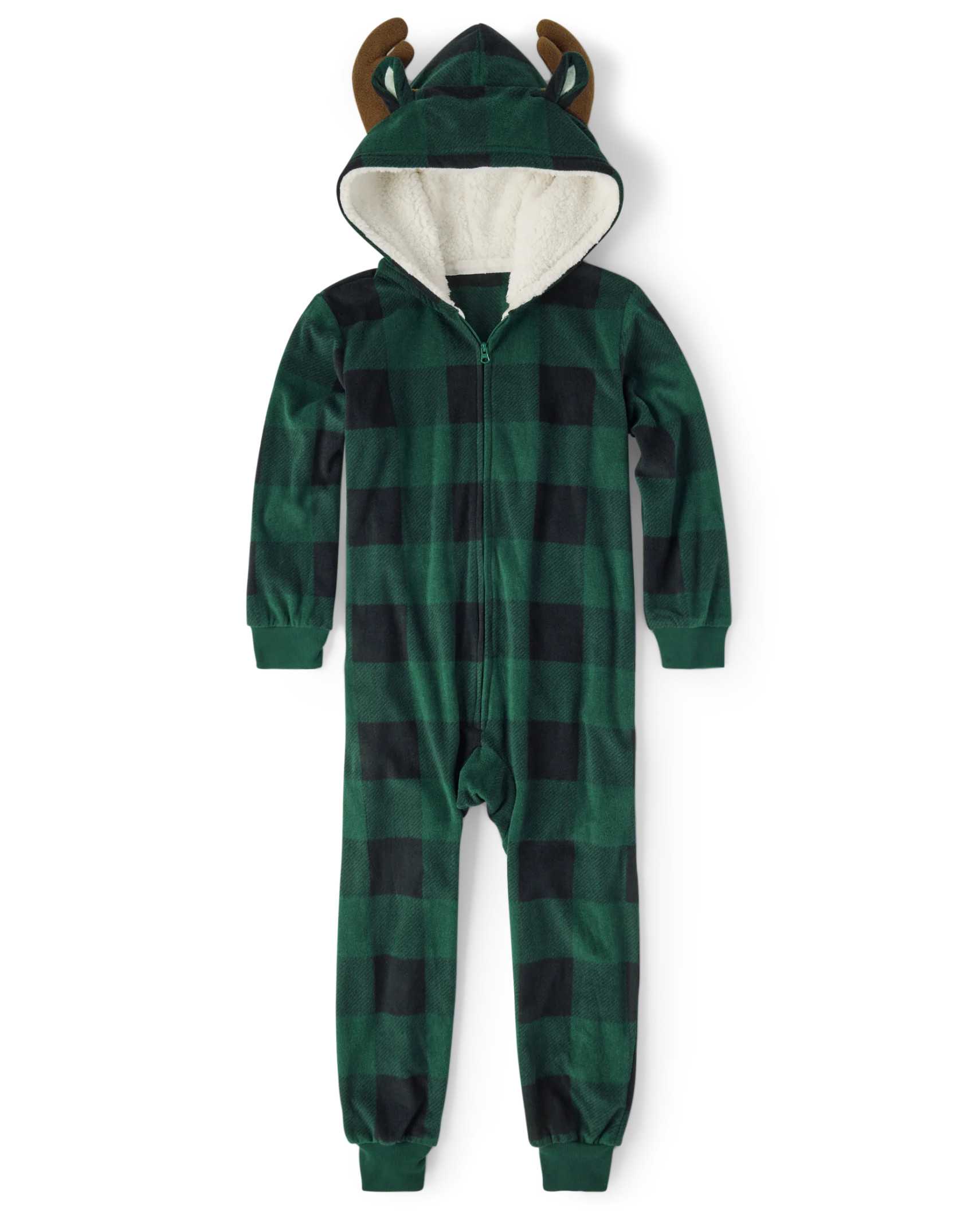 Boys Matching Family Buffalo Plaid Moose Fleece Hooded One Piece Pajamas - spruceshad | The Children's Place