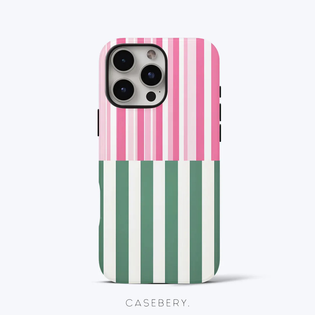 Pink Green Striped Phone Case for iPhone - Aesthetic, Tough Dual-Layer Phone Cover | Etsy (US)