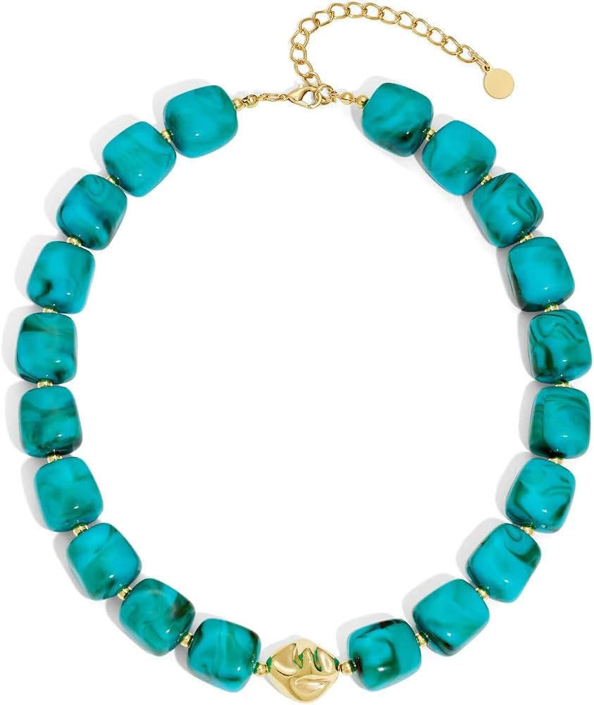 Colorful Chunky Necklaces for Women Multicolored Large Square Acrylic Beads Necklace Trendy Bold ... | Amazon (US)