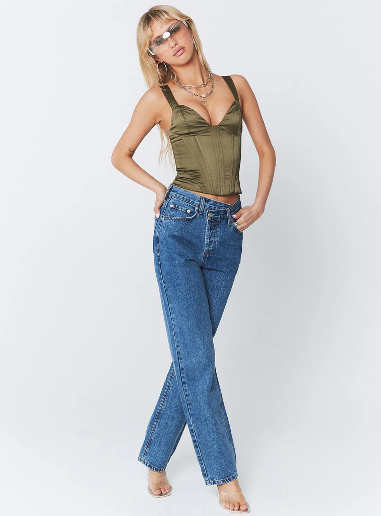 Holly Asymmetric Straight Leg Jean Mid Wash Denim | Princess Polly US